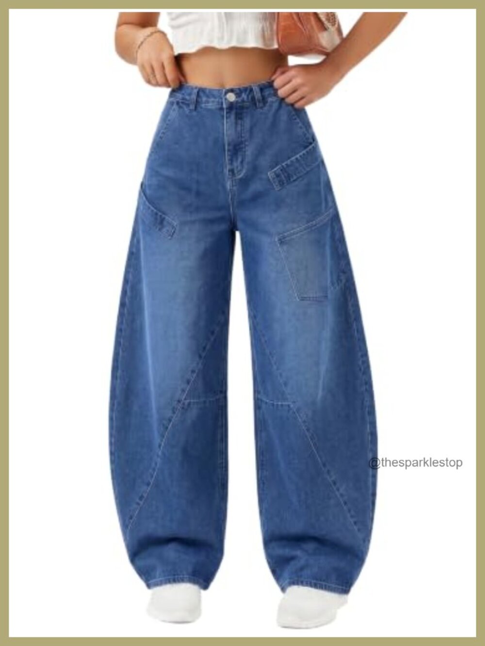 EXLURA Barrel Jeans Women Baggy Cargo Pants Stretchy Elastic Waist
